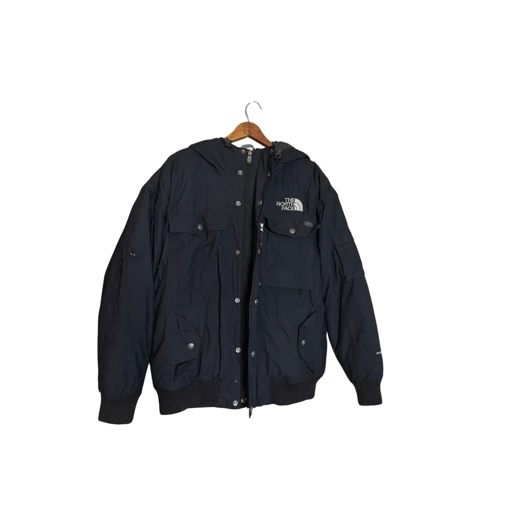 The North Face HyVent Black Hooded Bomber Jacket Mens Medium Utility Parka Coat